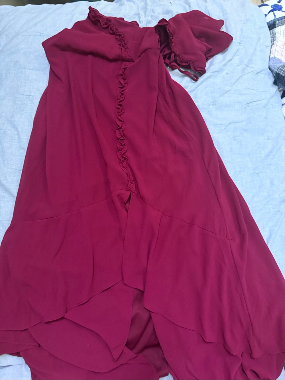 Lulu's Pour the Champagne Burgundy Ruffled Backless Maxi Dress Size Small - Picture 7 of 8